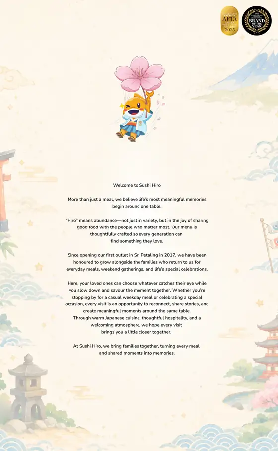 Sushi Hiro menu, page 1 — Welcome to Sushi Hiro