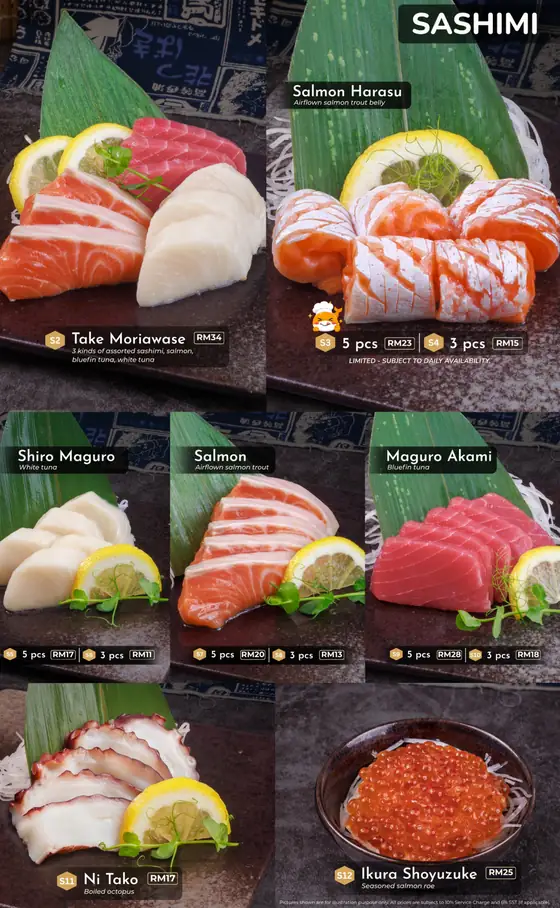 Sushi Hiro menu, page 11 — Sashimi · Fresh Raw Fish