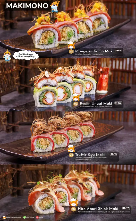 Sushi Hiro menu, page 12 — Signature Makimono · Sushi Rolls