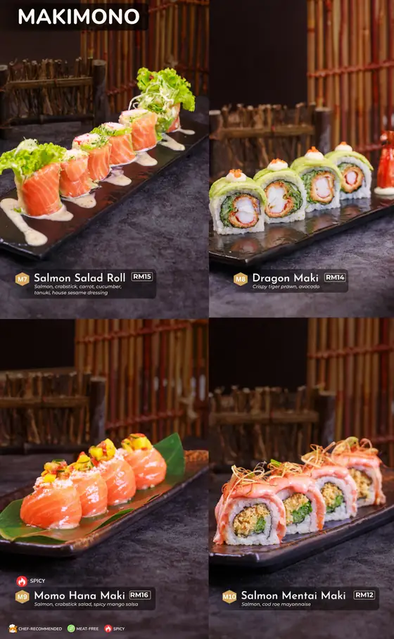 Sushi Hiro menu, page 14 — Signature Makimono · Sushi Rolls