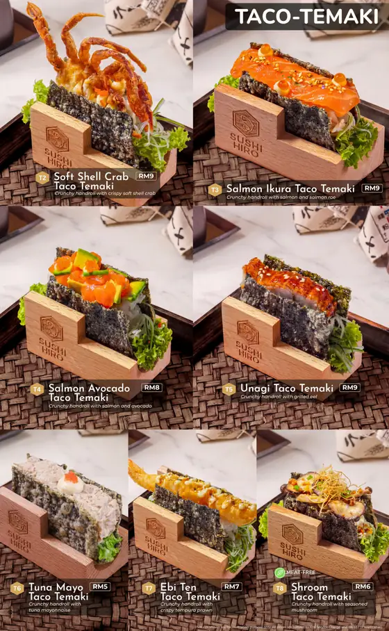 Sushi Hiro menu, page 17 — Taco Temaki · Crunchy Nori Tacos