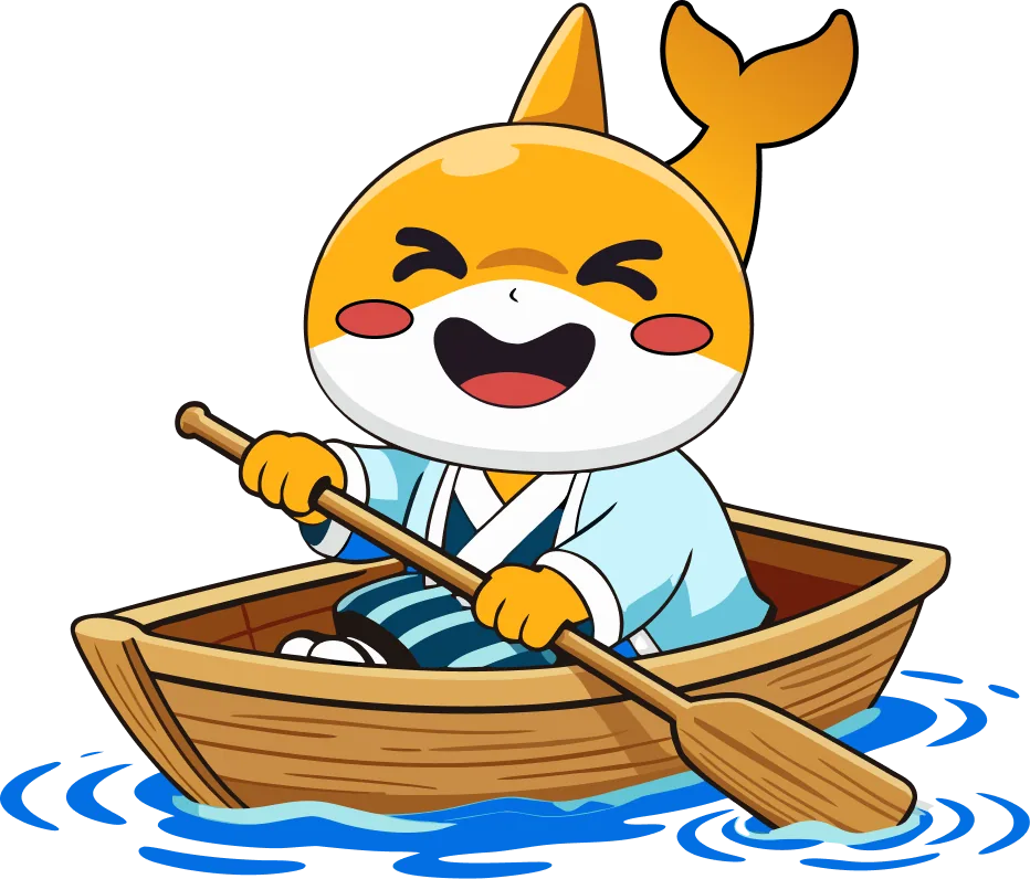 Hiro Boy rowing a little wooden boat