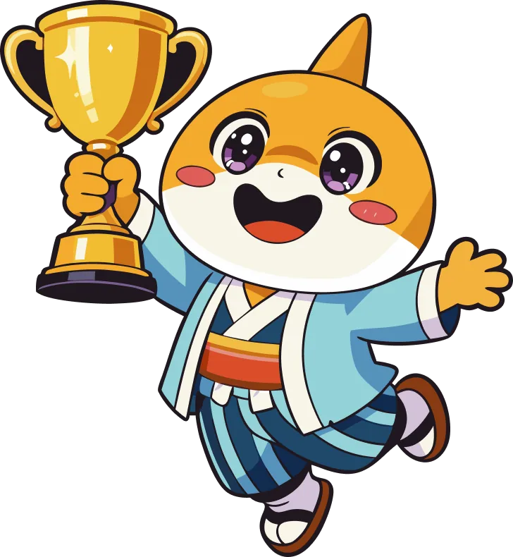 Hiro Boy holding up a golden trophy