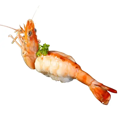Ebi King Mentai Sushi — Torched tiger prawn with cod roe mayonnaise