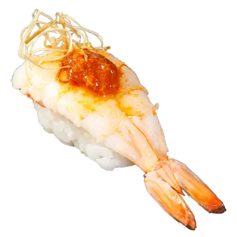 Ebi Sushi Aburi Karamiso — Torched prawn with spicy miso