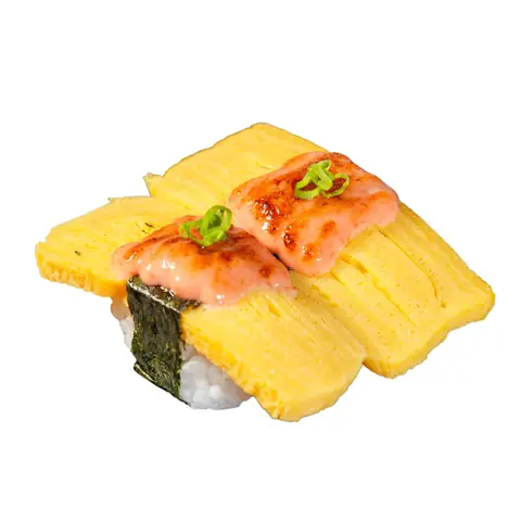 Tamago Mentai Sushi — Torched omelette with cod roe mayo