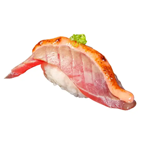Tuna Akami Mentai Sushi — Torched bluefin tuna with cod roe mayonnaise