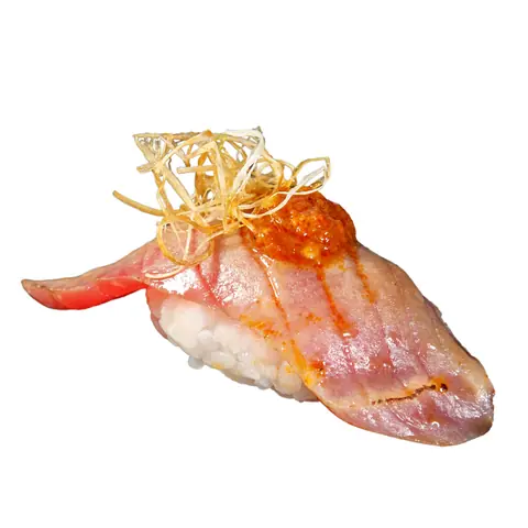 Tuna Akami Karamiso Sushi — Torched bluefin tuna with spicy miso