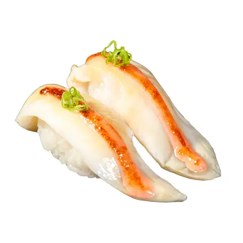 Shiro Maguro Mentai Sushi — Torched white tuna with cod roe mayonnaise