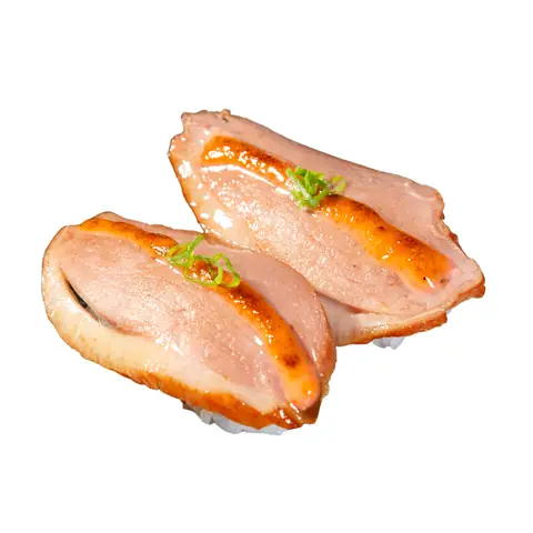 Kamo Mentai Sushi — Torched smoked duck with cod roe mayonnaise