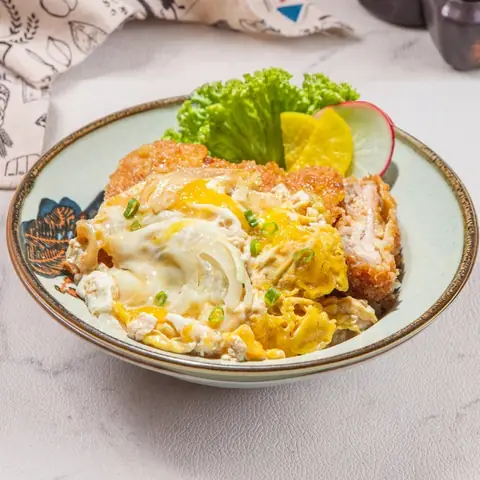 Tori Katsu Don — Steamed Japanese rice with crispy chicken katsu and simmered egg