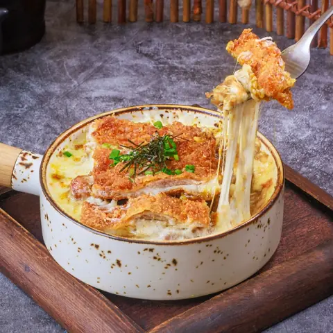 Cheese Baked Curry Katsu Don — Baked rice bowl with chicken katsu, curry and cheese