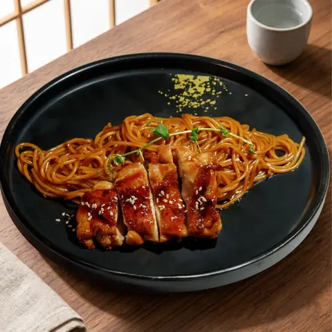Chicken Teriyaki Pasta — Teriyaki pasta topped with chicken
