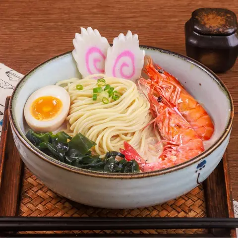 Tora Ebi Ramen — Spicy prawn-infused broth with tiger prawn