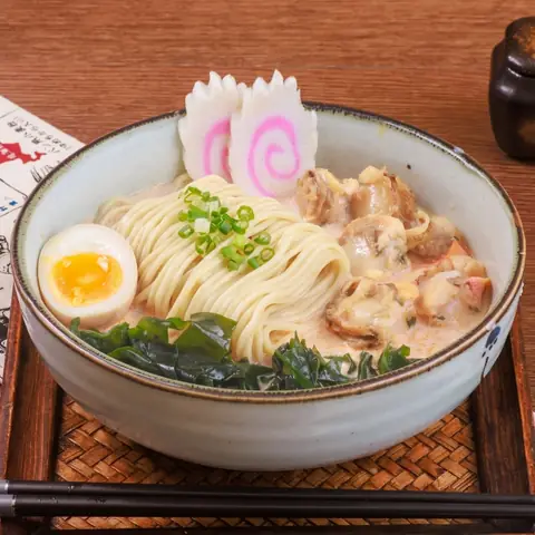 Hotate Ramen — Spicy prawn-infused broth with scallops