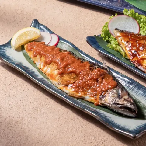 Saba Karamiso — Grilled mackerel with spicy miso sauce
