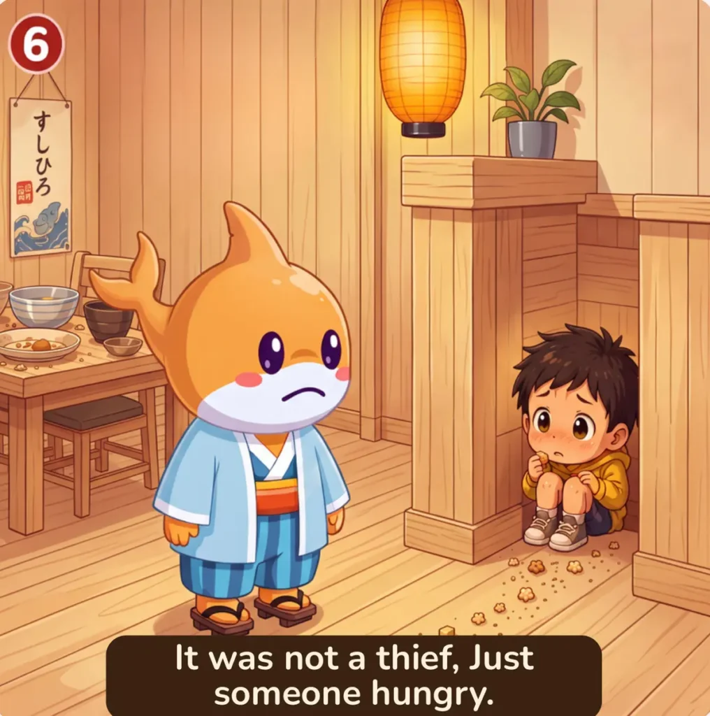 Panel 6: It was not a thief. Just someone hungry.